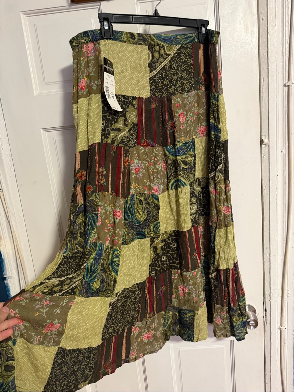 Boho Maxi Skirt Patchwork Colorful Cottage Core Floral Size Medium 100% Rayon